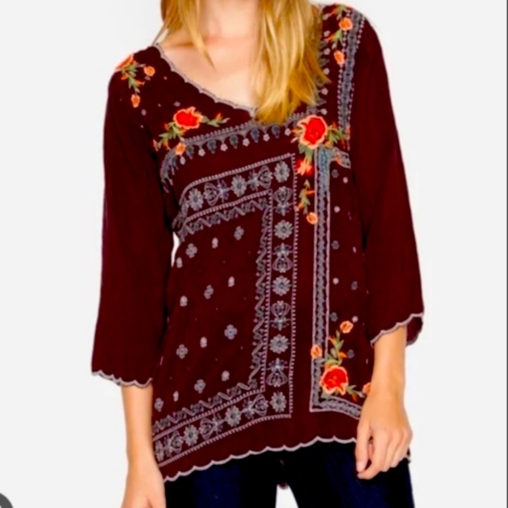 | Johnny Was Bennet Floral Embroidered Top Tunic 140$ fall  casual boho